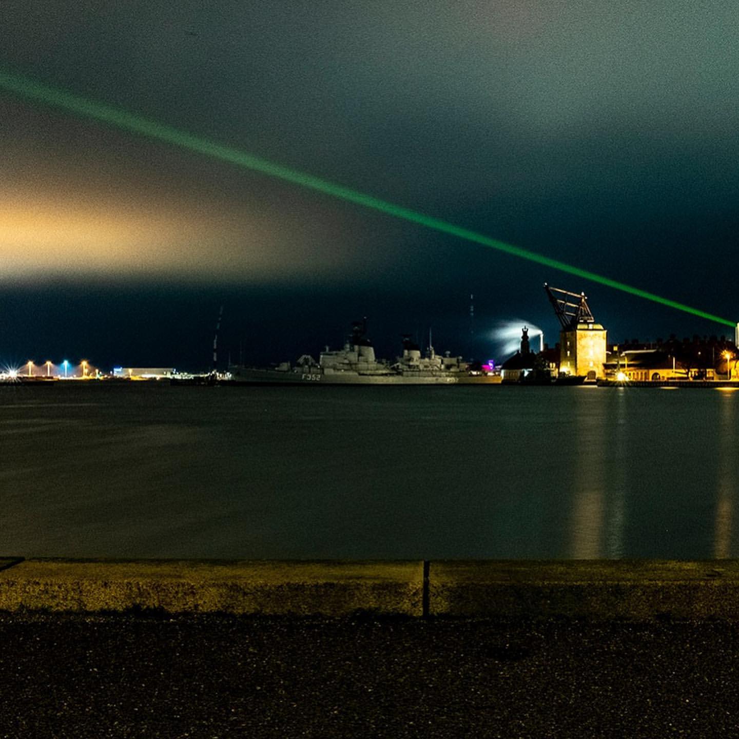 A beam of green lase