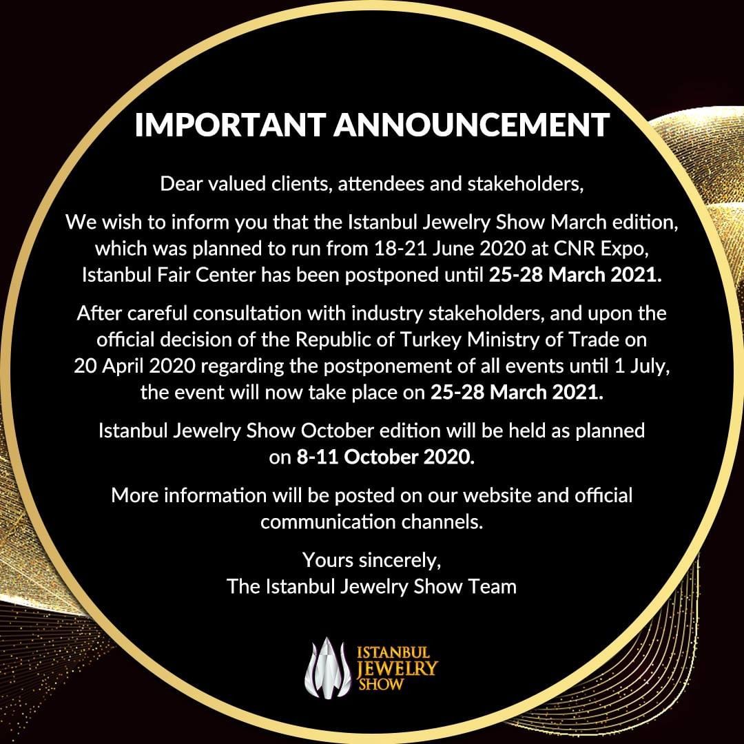 Important Announcement. Invitation Letter Istanbul Jewellery show.